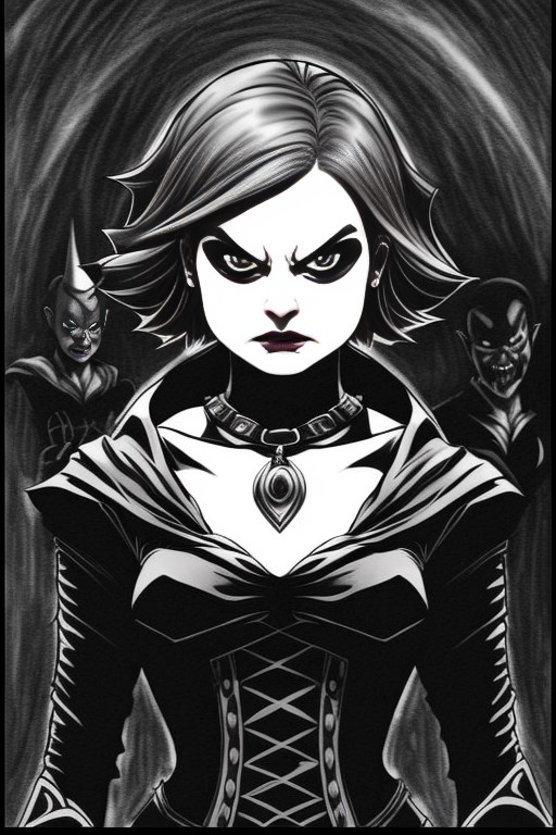 01918-3316036408-monochrome  drawing   Bailee Madison  Brianna Hildebrand hybrid as a vampire lich by WoD1.png